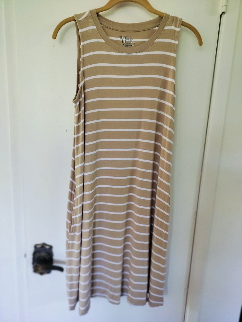 Time and Tru Neutral Striped Sleeveless Tank Dress - Size Medium (8-10) Rayon